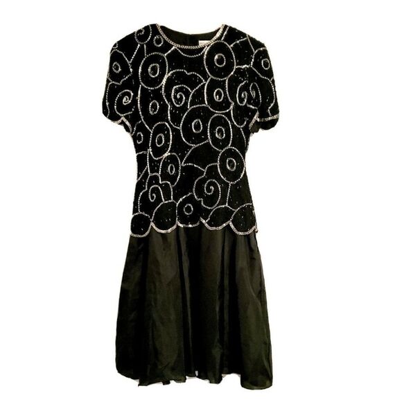 Papell Boutique Vtg Embellished Swing Dress - Picture 1 of 10